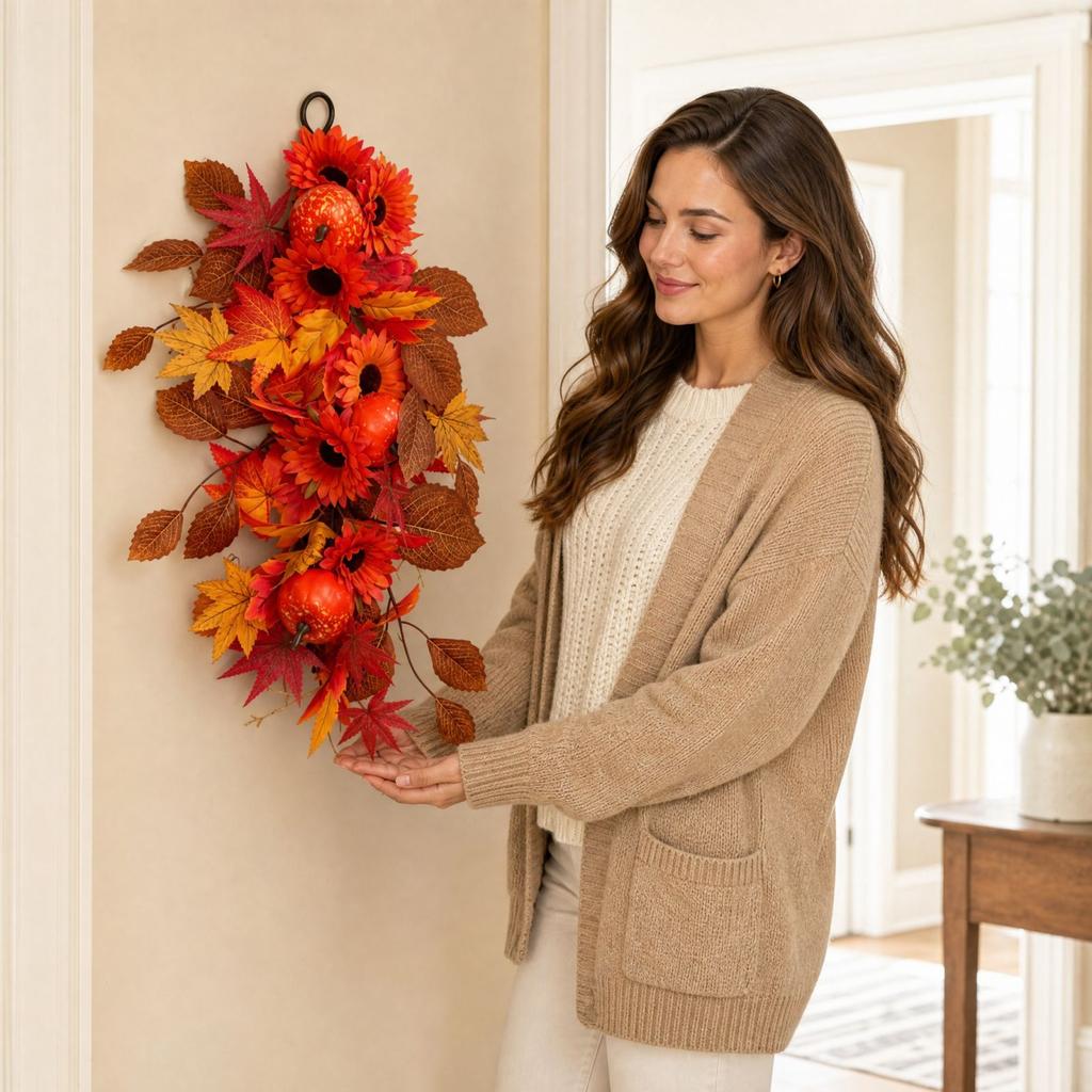 Fall Artificial Maple Leaf Garland, Wall Hanging Decoration for Home Indoor Display
