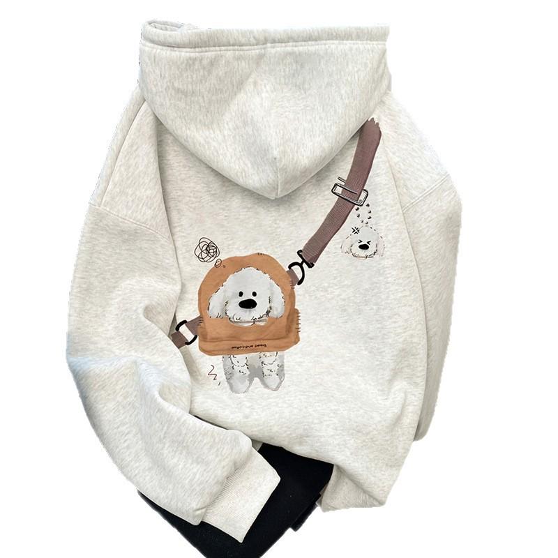 2025 hooded sweater fashion trend versatile men's fleece thickened printing autumn and winter loose women's leisure