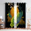 Classic Peacock Print Curtain Blue Embossed Effect 2 Panel Fit Living Room Bedroom Balcony Kitchen Window Decor