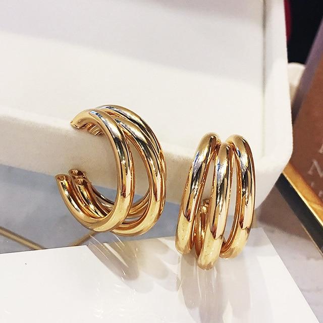 50 Mm Big Gold Color Hoops Earrings Minimalist Thick Tube Round Circle Earrings Zinc Women Alloy Metal Chic Trendy Style Hiphop RockMinimalist Jewelry