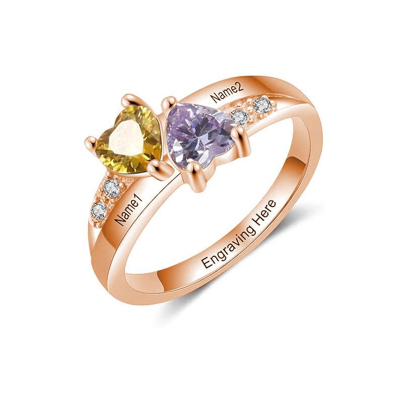 Cross-border Bestseller Mothers Day Custom-engraved Ring with Copper Alloy  Birthstone; Copper Electroplated Womens Jewelry Gift