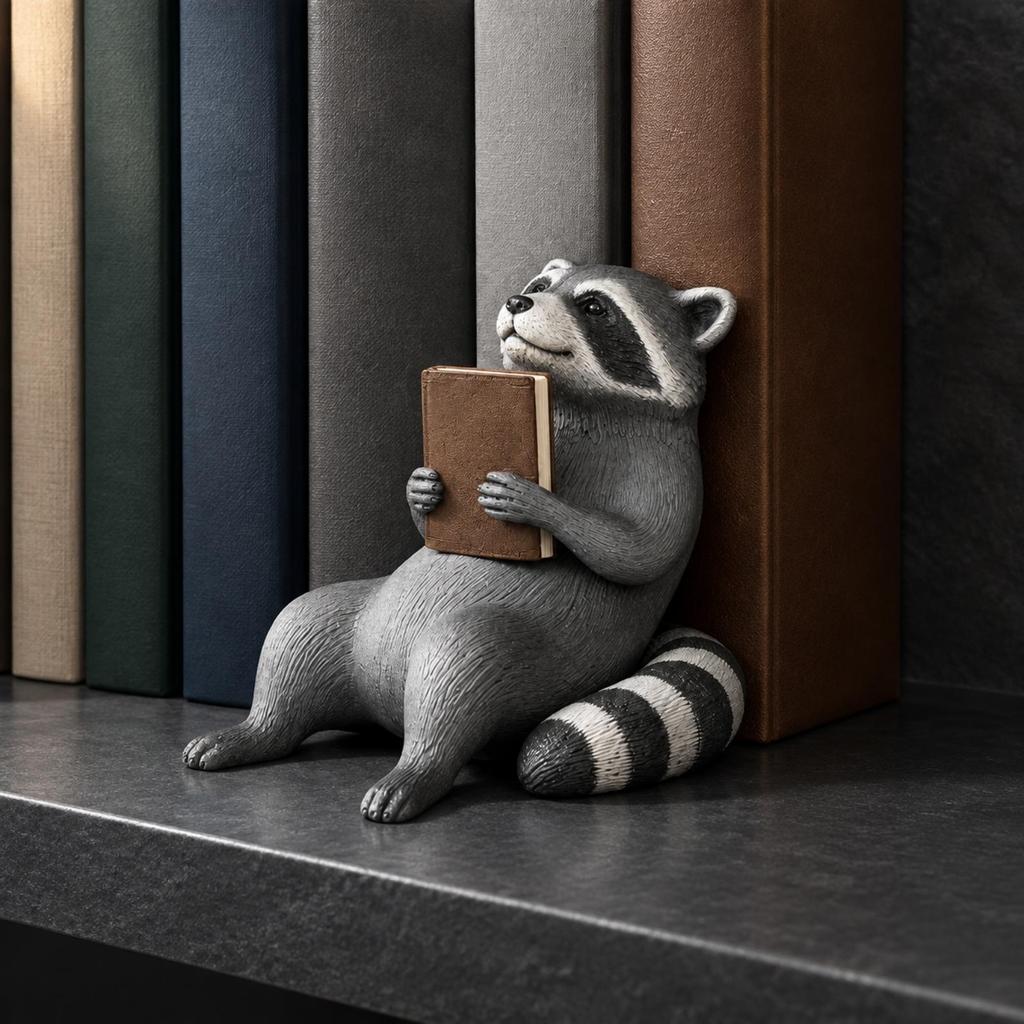 Sculptural Raccoon Bookend Cute Heavy Duty for Office