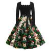 Women's Fashion Retro Long-sleeved Square Collar Christmas Printed Evening Dress