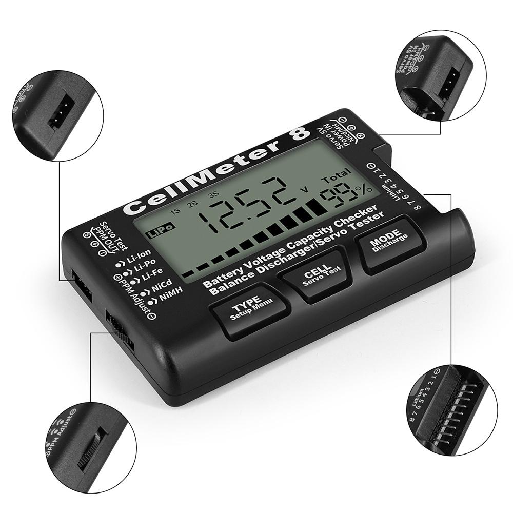 

Цифровий перевірювач ємності акумуляторів RC CellMeter8 з РК-дисплеєм CellMeter 2-8S 4-8S Сервопривід LiPo Li-lon NiMH Тестер акумуляторів RC CellMeter7