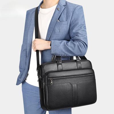 Genuine Leather Business  Top-grain Cowhide Men's Single-shoulder Bag Document Bag Handbag Large-capacity Conference Bag