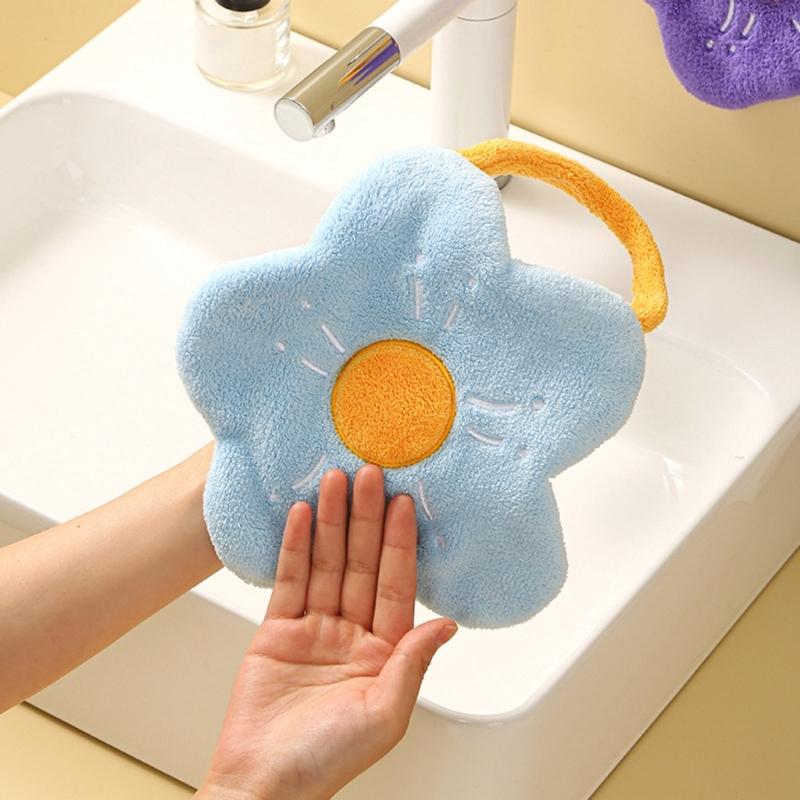Quick-Dry Hand Towel Coral Fleece Wipe Handkerchief Kitchen Bathroom Absorbent Dishcloth Flower Shape Cleaning Cloth