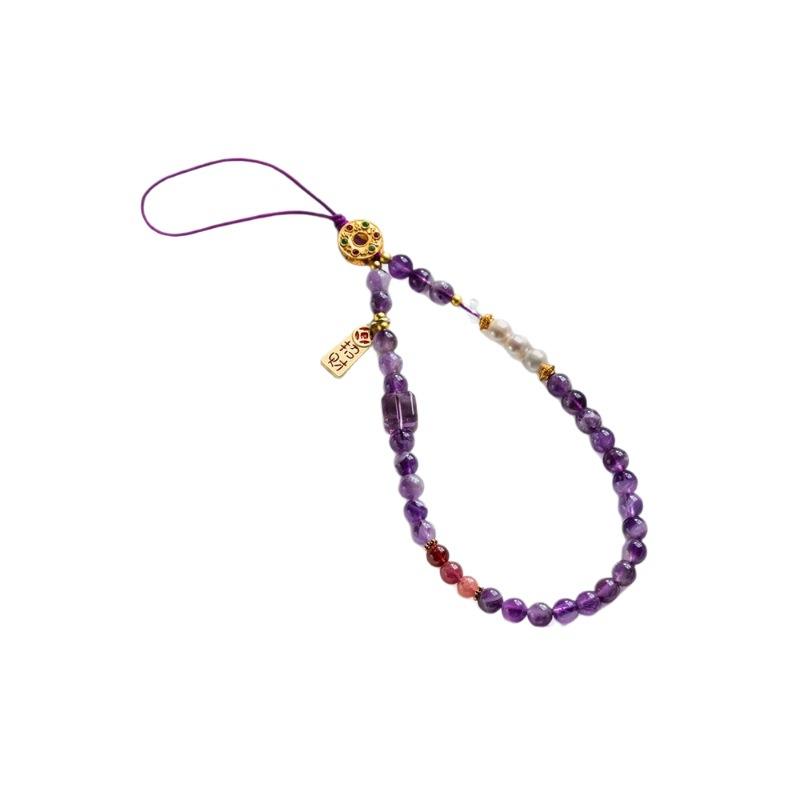 Amethyst Wrist Phone Chain for Women, Beaded Phone Pendant, Exquisite Accessory, Short Style, High-end Feel Phone Strap