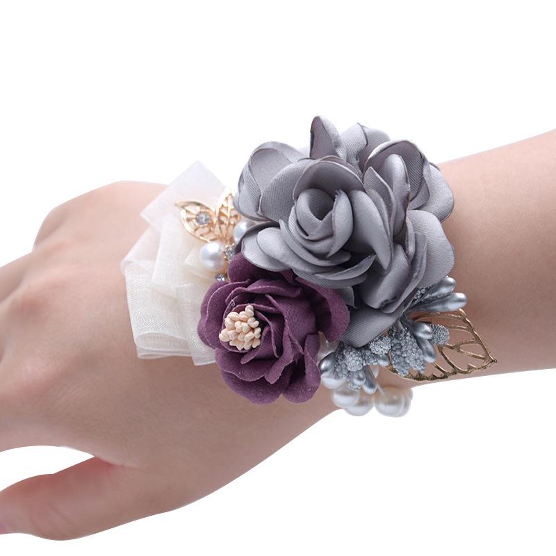 Girls Bridesmaid Wrist Flowers Wedding Party Corsage Bracelet Fabric Hand Flowers