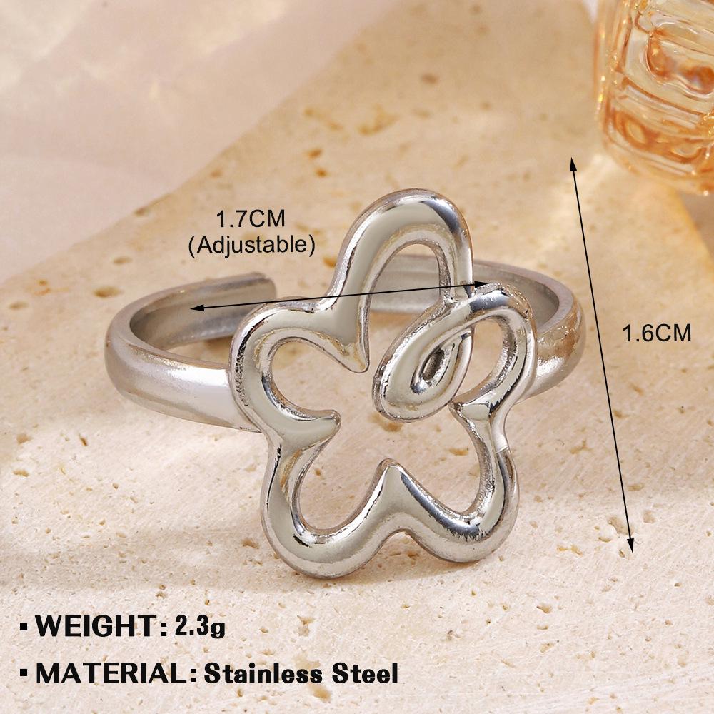 European & American Fashion Stainless Steel Heart-Shaped Geometric Ring - French Retro Style