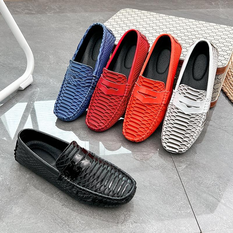 Herren Mokassins Fahrschuhe Leder Flats Lässige Slipper Übergröße Farbdruck Schuhe für Herren
