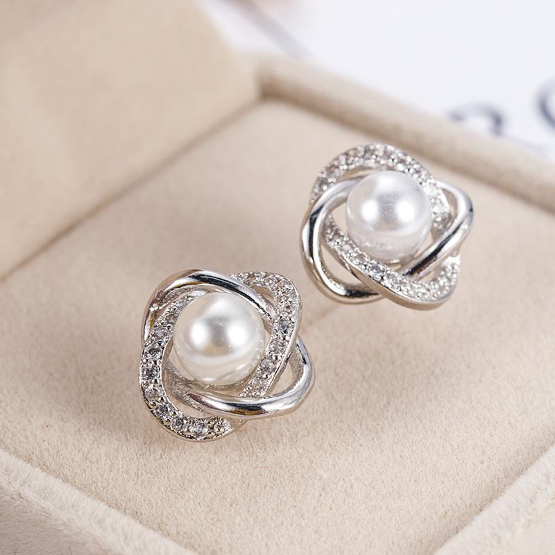 BELLA BOX Women Wedding Stud Earrings Imitation Pearl Design With Crystal Cubic Zirconia Elegant Female Earrings Trendy Jewelry