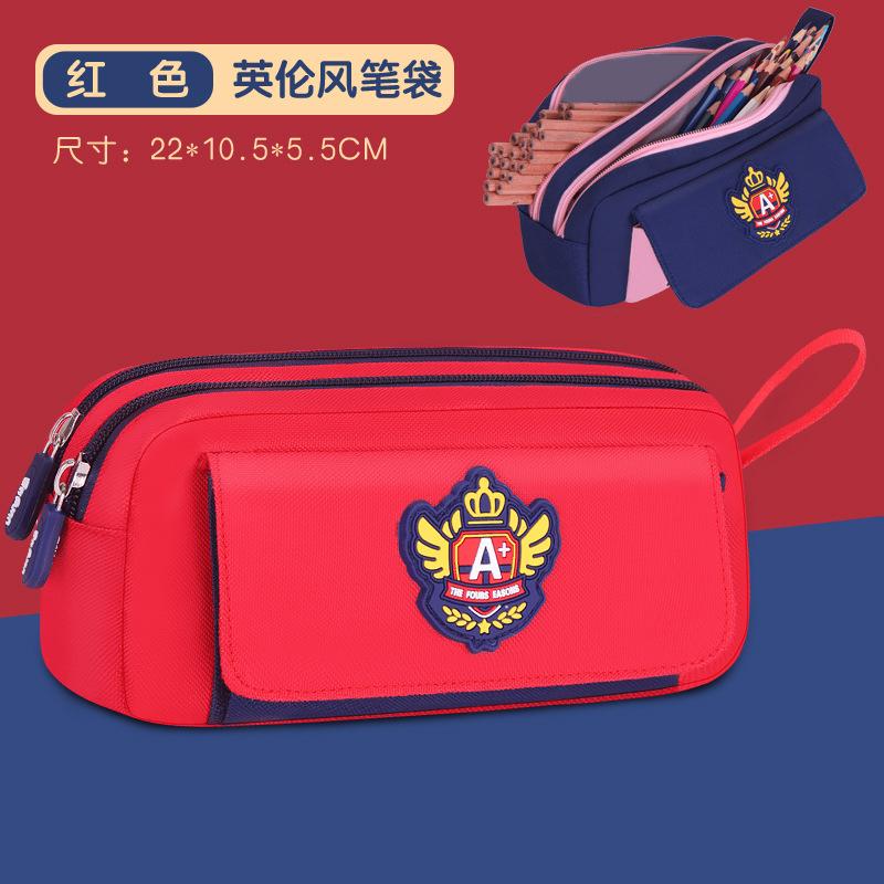 New British Style Pencil Bag for Boys and Girls, Multi-functional Stationery Box, Portable Multi-layer Large-capacity Contrasting Pencil Bag
