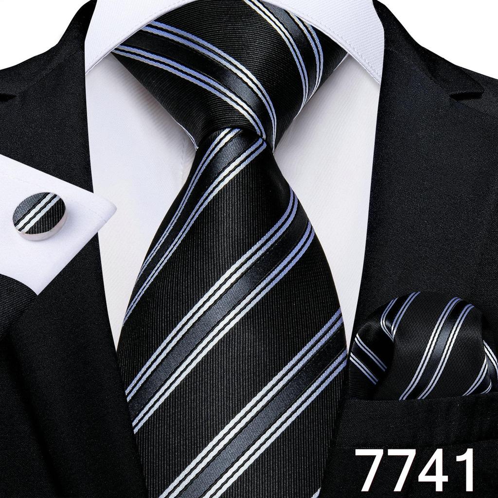 Conjunto de gravata masculina de seda, bolso, abotoaduras quadradas, opcional, festa de casamento, estudante