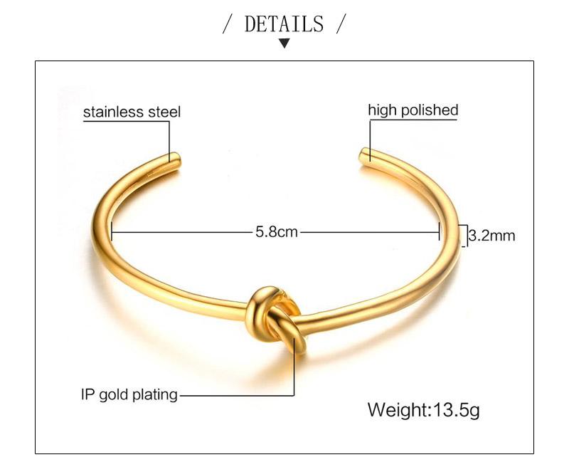Gold Color Knot Bracelet for Women, Tie The Knoted Cuff Bangle Stainless Steel, Charm Bridesmaid Wedding Jewelry