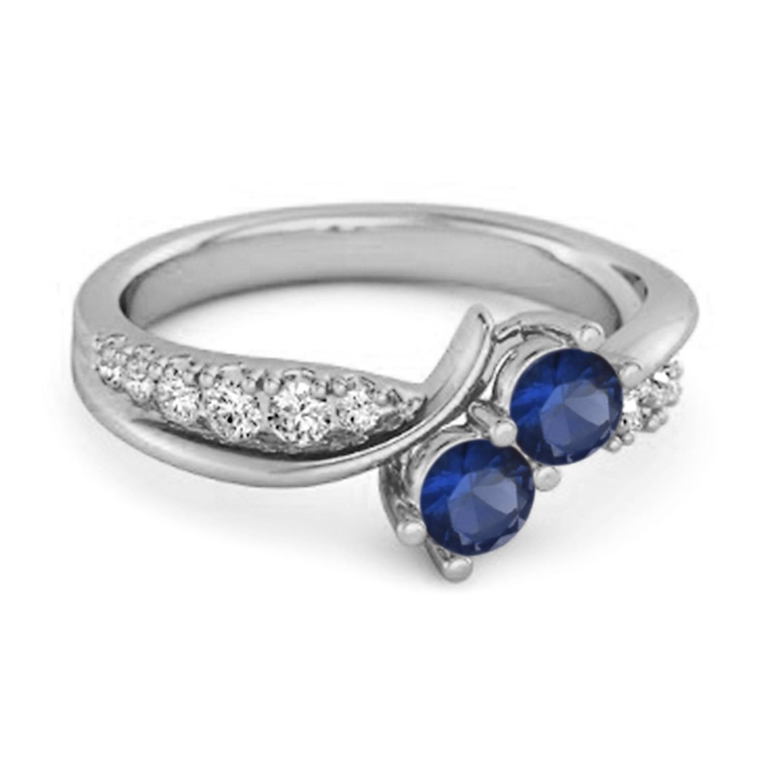 Blue Sapphire Dual Stone Ring - 925  Sterling Silver 6.5