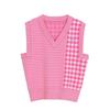 Koreanischer Retro Saturn V-Ausschnitt Karomuster Schlankmachender Strickpullover Weste Top für Damen