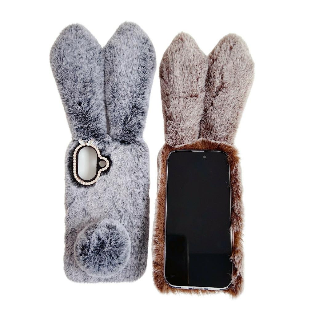 Für iPhone 17 Hülle Plüsch Niedlicher Hase Winter Flauschig TPU Handyhülle