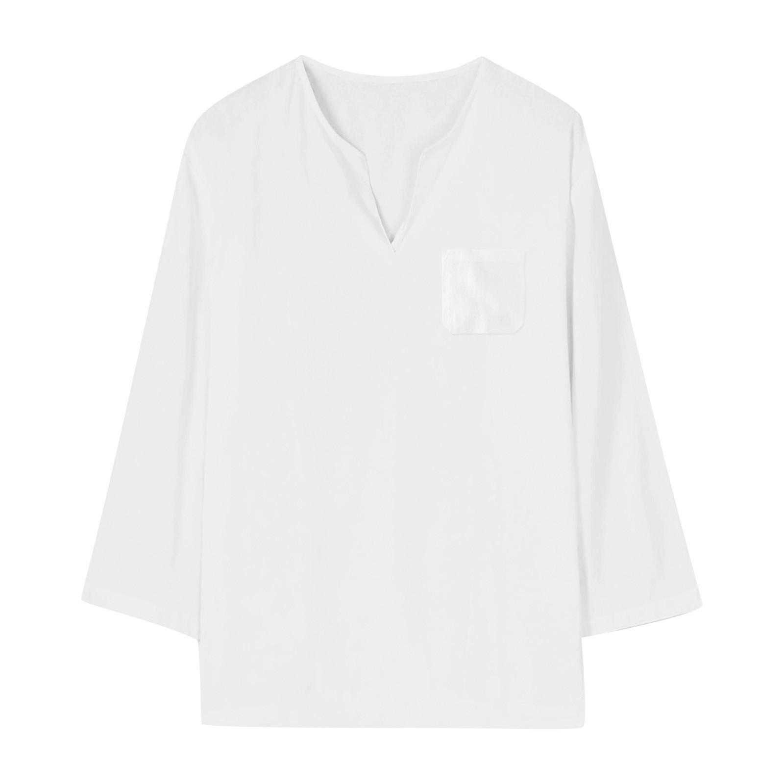 Мужские повседневные льняные однотонные рубашки с длинным рукавом — фото 3