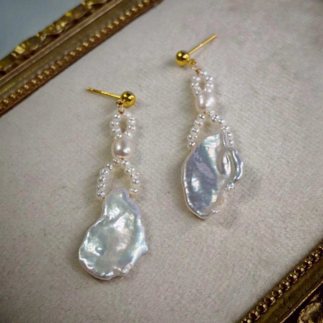 Fine925 silver needle keshi petals natural freshwater baroque pearl earrings niche pure handmade simple earrings stud earrings Silver needle