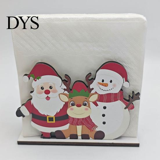 Christmas Gift for Family Napkin Holder Table, Wooden Santa Snowman Reindeer Tree Cocktail Vertical Tissue Dispenser Winter Holiday Parties, Farmhouse