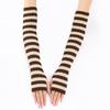 Women Striped Elbow Gloves Winter Knitted Arm Warmers Goth Punk Fingerless Gloves Stretchy Mittens with Thumb Hole for Daily Wear Cosplay