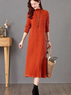 Einfarbiger Wollpullover Herbst-Winter-Kleid Damen Große Größe Mittellanges Overknee-Strickkleid