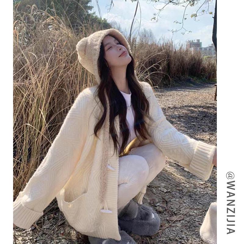 Women’s V-Neck Mid-Length Knit Cardigan - Loose Fit for Spring & Autumn