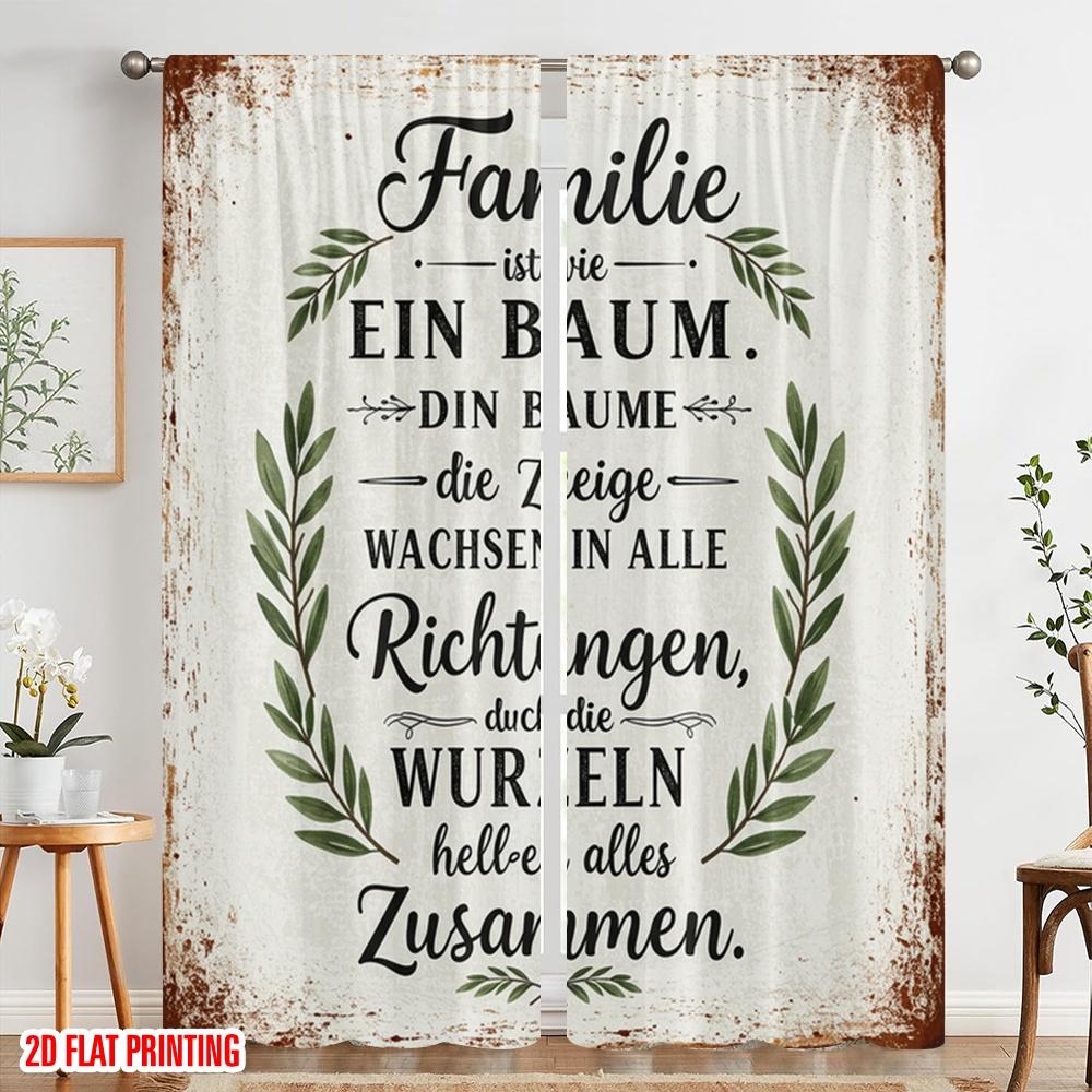 2pcs 2D Flat Printing Window Curtains Family Tree Roots Together Polyester Without Electricity Festive Holiday Perfect for Yard