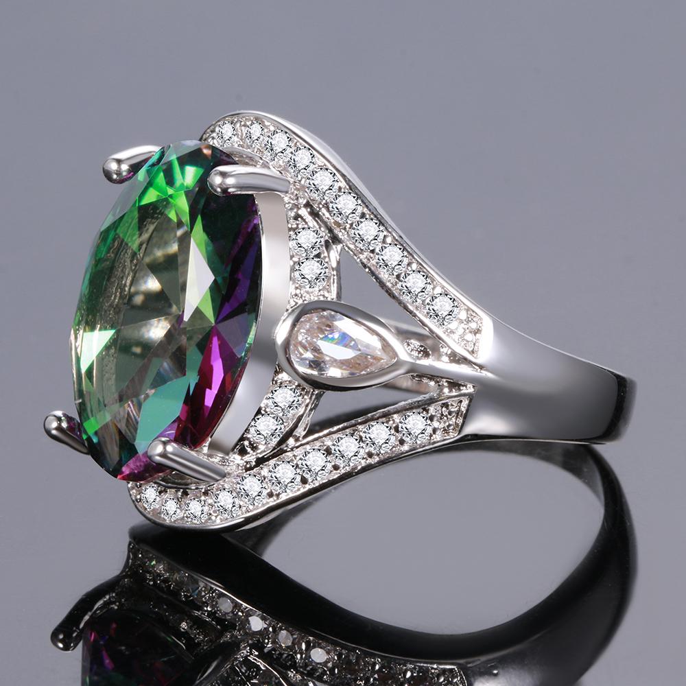 Echter Rainbow Fire Mystic Zirkonia Ring Bunter Feinschmuck Verlobung Hochzeitsgeschenk für Frauen Damen Mädchen