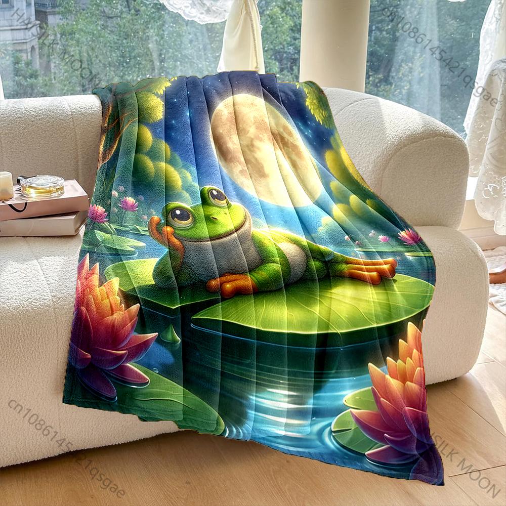 Frosch auf Seerosenblatt Muster Decke, Mehrere Größen, Flanell Material, Weich und Warm für Alle Jahreszeiten, Zuhause, Outdoor, Camping, Picknicks, Wohnmobil