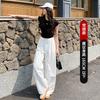 Women Quick Dry Athletic Pants High Waist Loose Fit Red Straight Leg American Style Wide Trousers