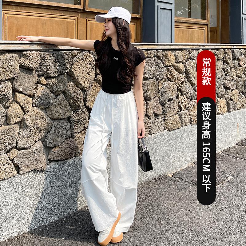 Women Quick Dry Athletic Pants High Waist Loose Fit Red Straight Leg American Style Wide Trousers