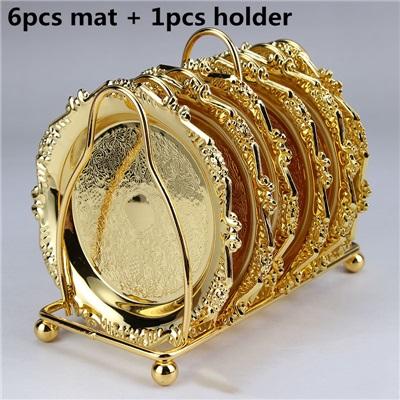 

6 шт. коврик + 1 шт. держатель Деревянные подставки Подставка под стакан на стол Кухонный коврик Подкладка Для бара Коктейля Для стола Черный Водонепроницаемый Нержавеющая сталь send as picture