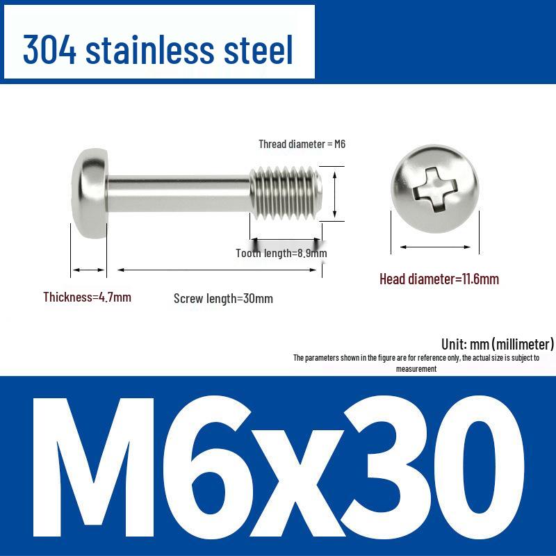 Yigu 304 Stainless Steel Phillips Round Head Captive Screws - M2/M3/M4 Half Thread Pan Head Machine Screws