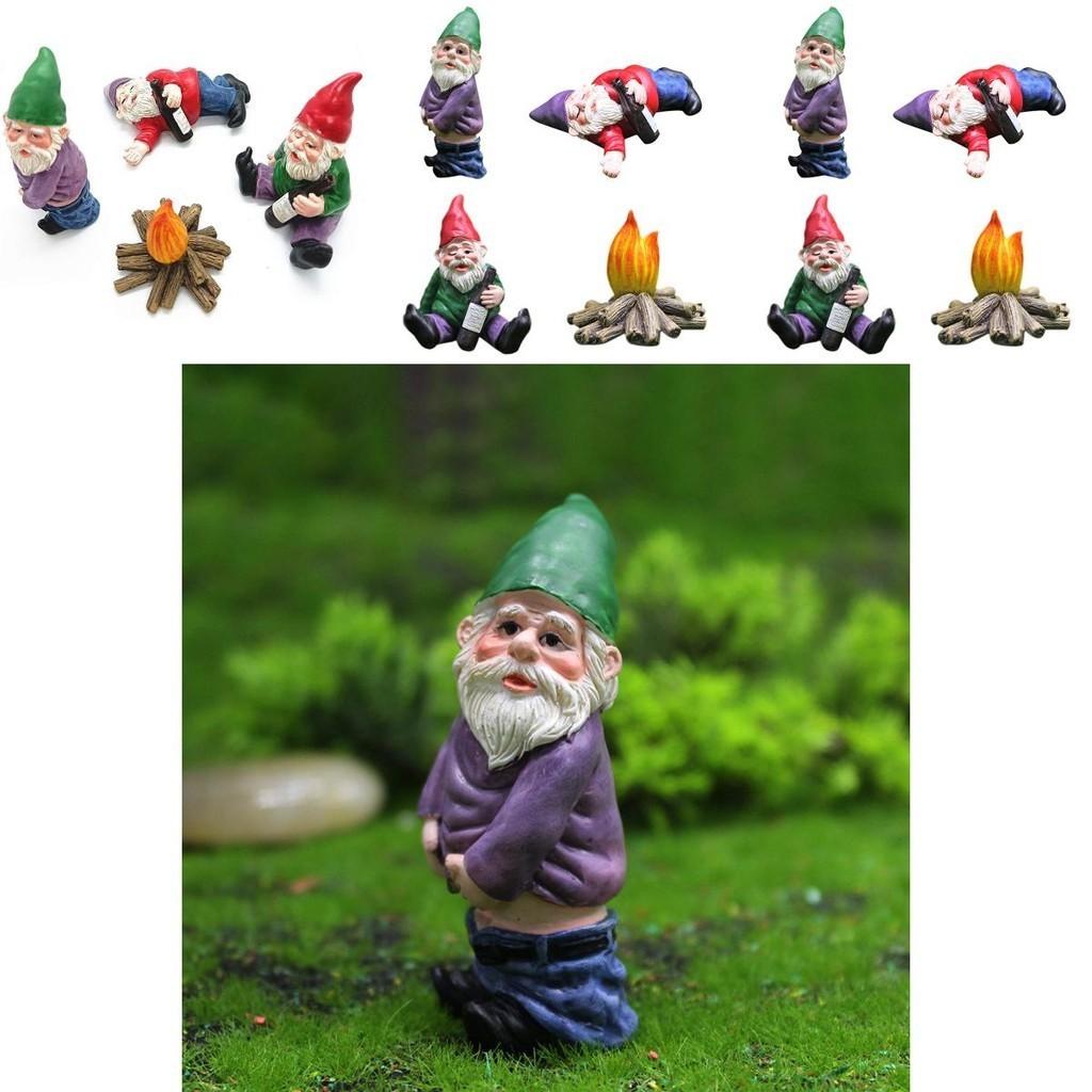 Set Of 4pcs Miniature Naughty Gnome Statues For Whimsical Garden Decor And Fun