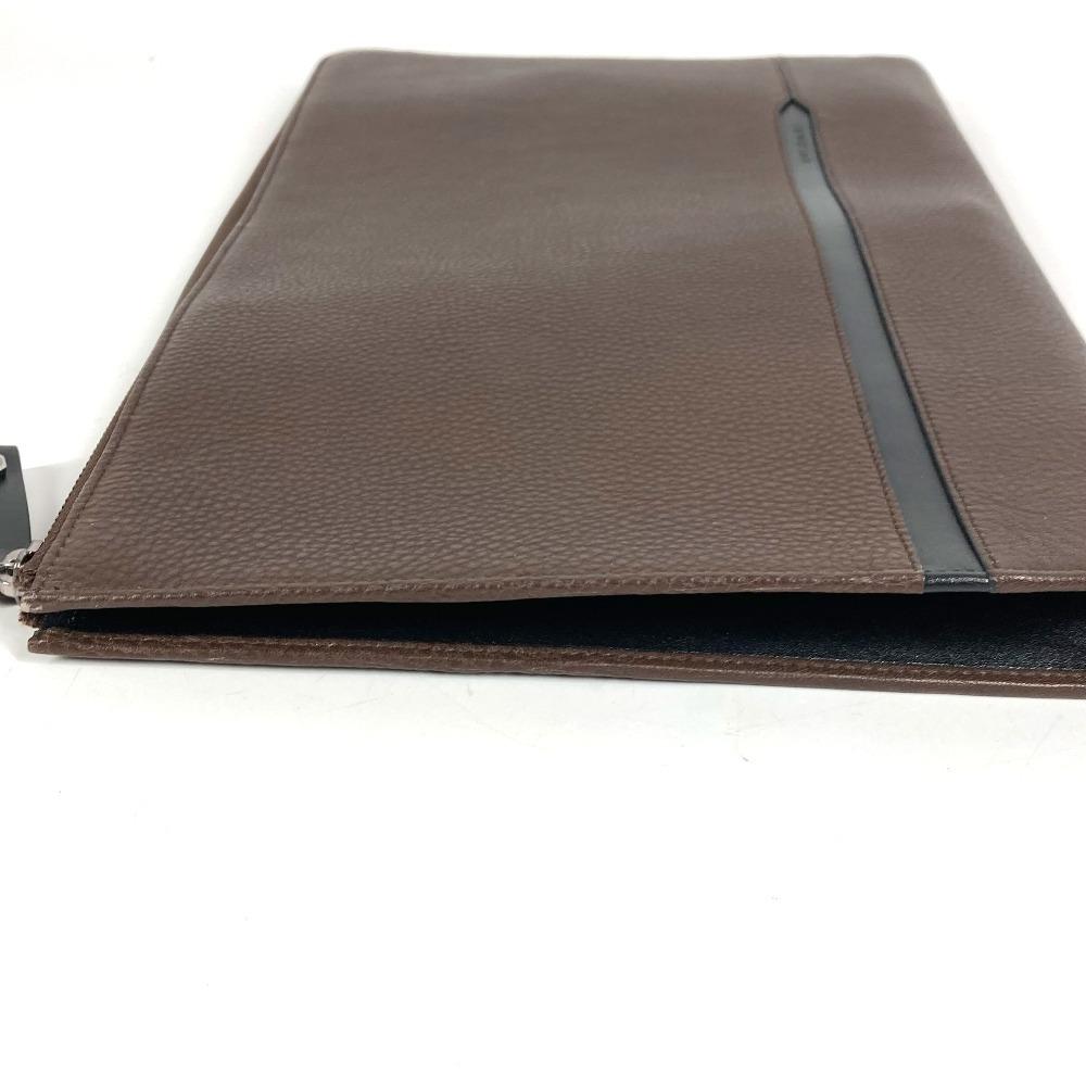 BVLGARI L-shaped zipper logo Clutch bag Leather Brown/Black