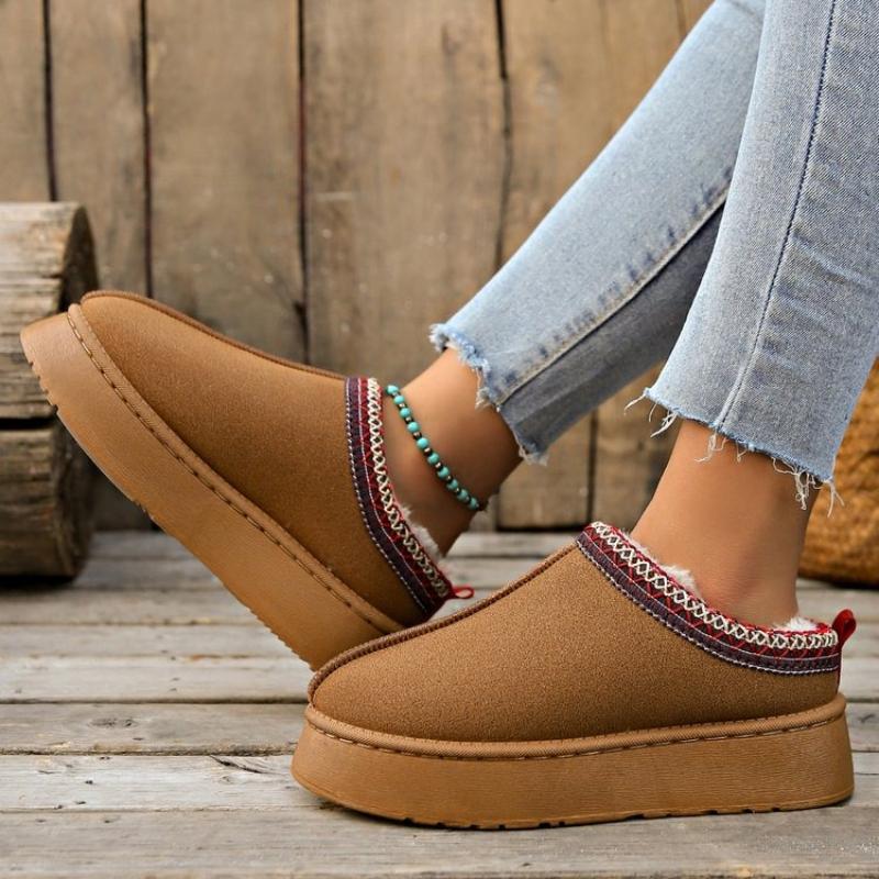 Fashion 2025 NEW Women's Thick Bottom Slippers Winter Warm Fleece Cotton Shoes Indoor Outdoor Wear Comfortable Flat boot