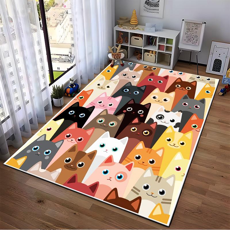 Cute Multicolor Cartoon Cat Pattern Decorative Carpet for1Room Bedroom Suitable for use as an anti-slip1 for1room and bedroom sofas