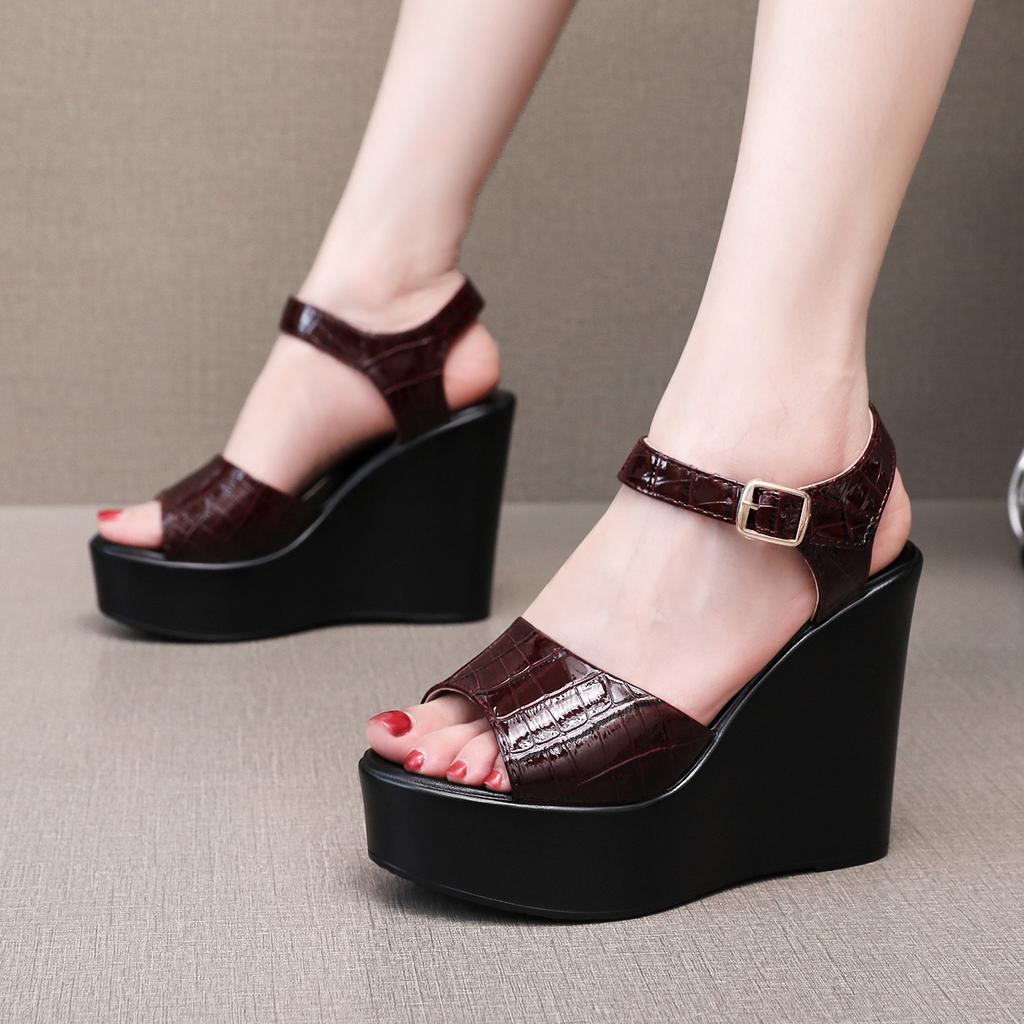 6cm 8cm 10cm Small Size 33-43 Comfortable Thick Platform Wedges Sandals 2025 Summer High Heels Shoes Bright Leather for Office