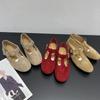 Leather Mary Jane Women's Shoes 2025 Korean Version of the New Flat-bottomed Non-slip Round Head Shallow Mouth Comfortable Belt Buckle Versatile Sing