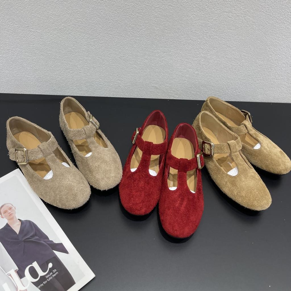 Leather Mary Jane Women's Shoes 2025 Korean Version of the New Flat-bottomed Non-slip Round Head Shallow Mouth Comfortable Belt Buckle Versatile Sing