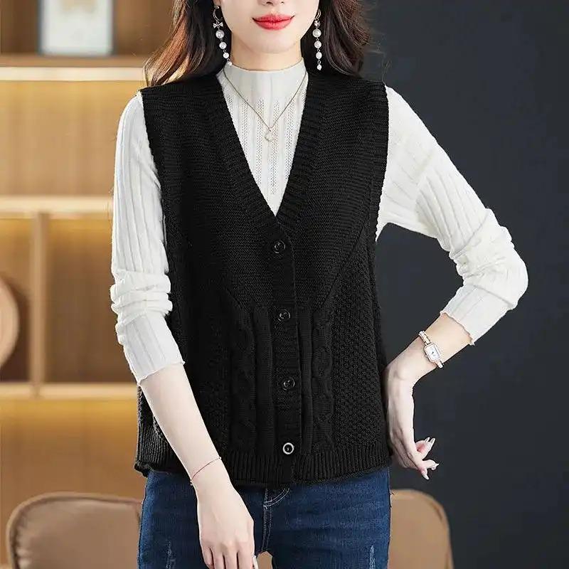 Vest for Women Sleeveless Sweater Tops Knitted Solid Color Sweater Vest Oversize Loose Versatile Casual Sleeveless Coat Vest Top