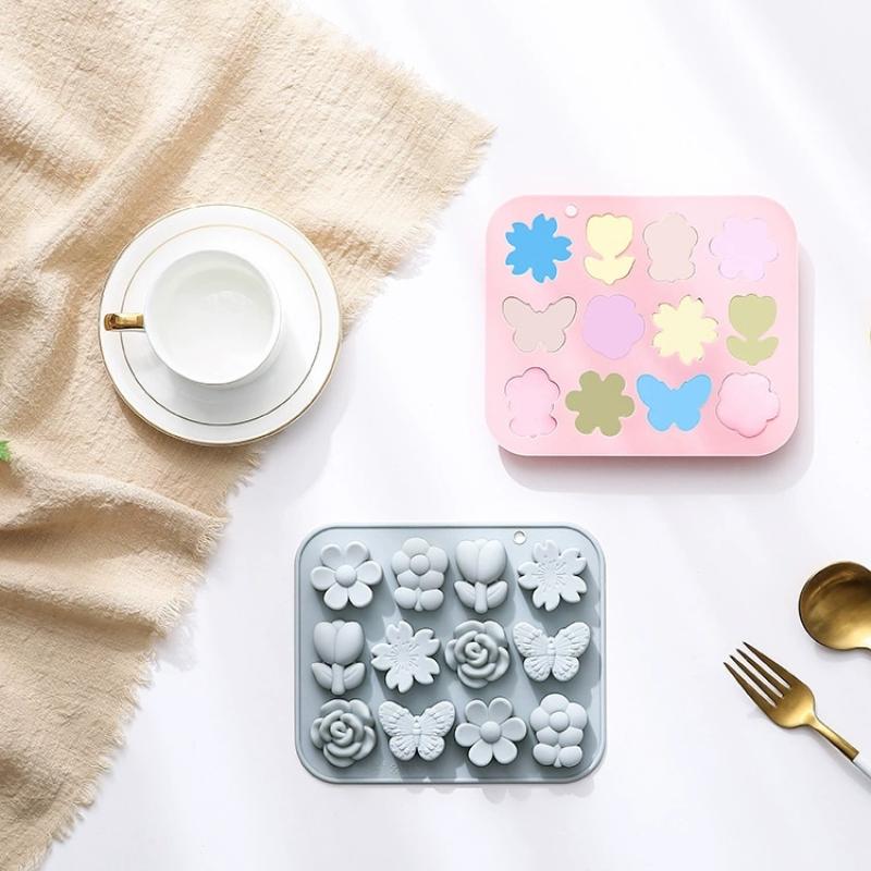 1Pc 12-Flower Butterfly Shape Silicone Mold for Cake Chocolate Ice Grid Epoxy Baking Accessories Kitchen Tools