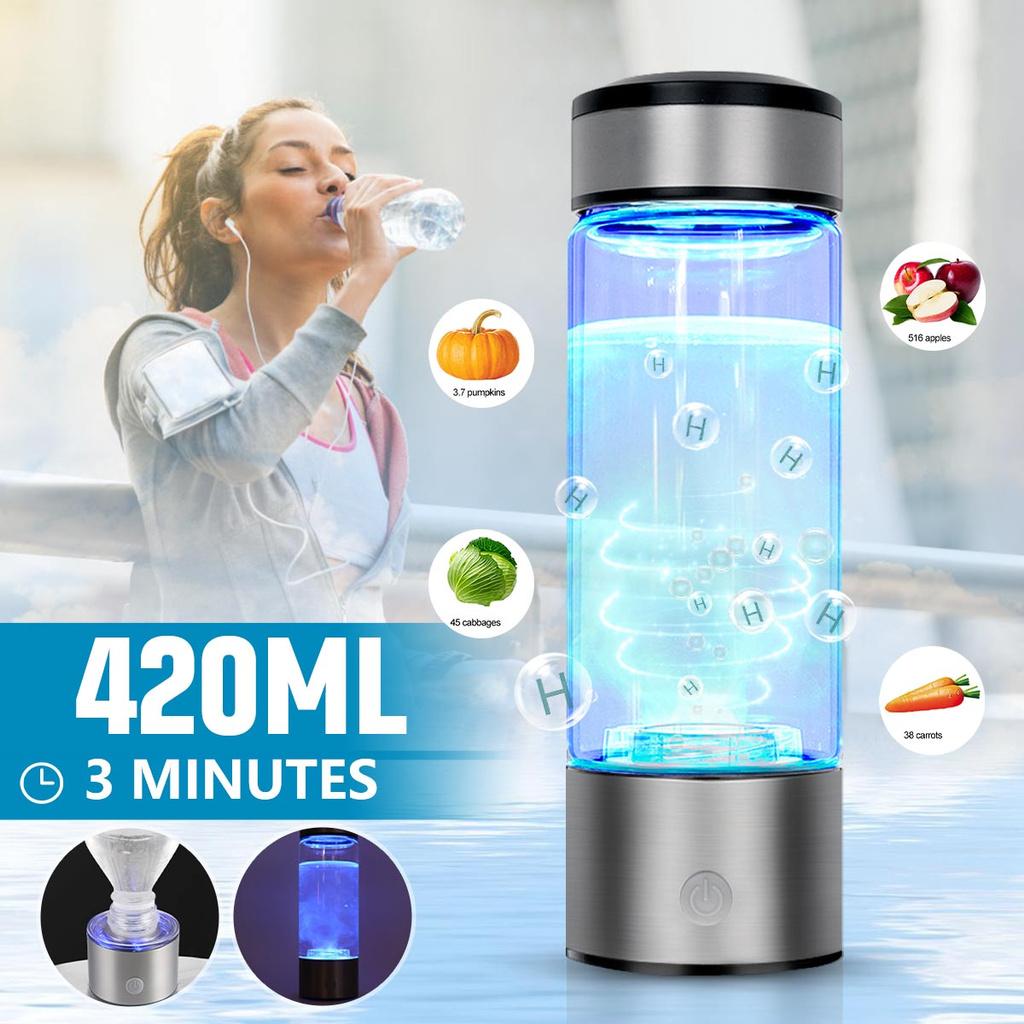 DC 5V Super Antioxidants ORP Hydrogen Bottle Rechargeable 3mins Portable Hydrogen-Rich Water Cup Ionizer Maker/Generator 420ml