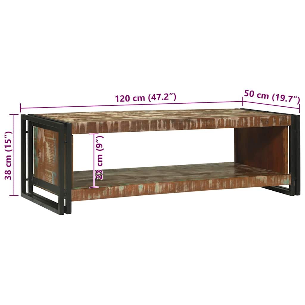 Coffee Table 120 X 50 X 38 Cm Solid Upcycled Wood