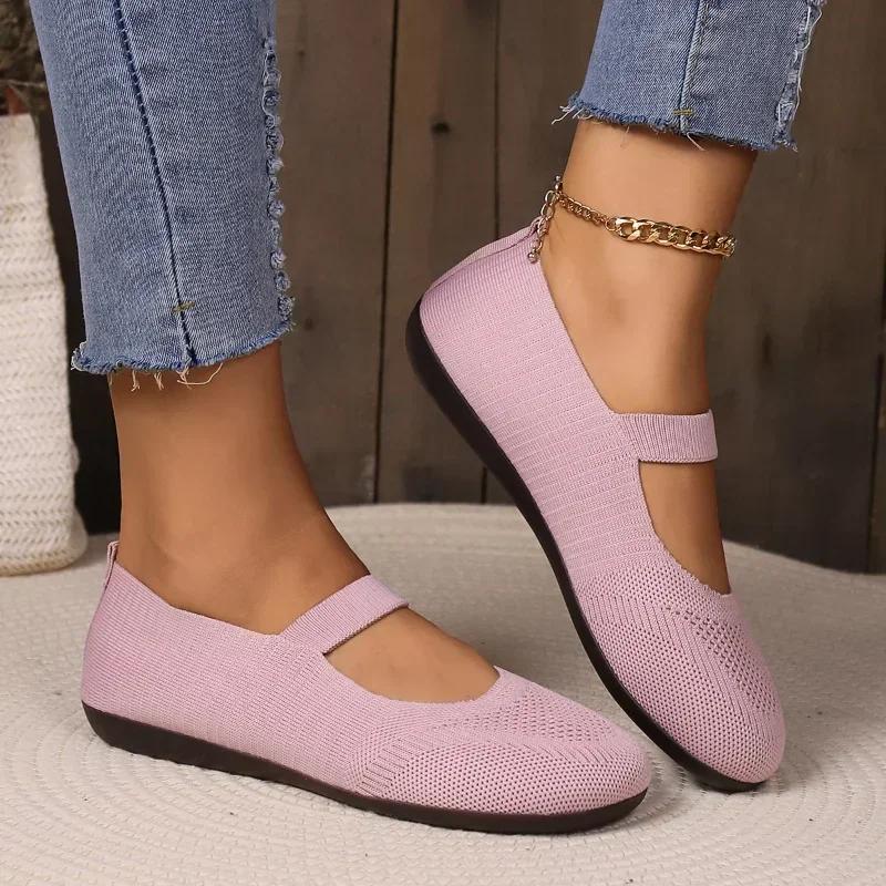 Fashion Low shoes for women Solid color knitted slip on shoes Breathable casual flats Low shoes for women Solid color Moccasins