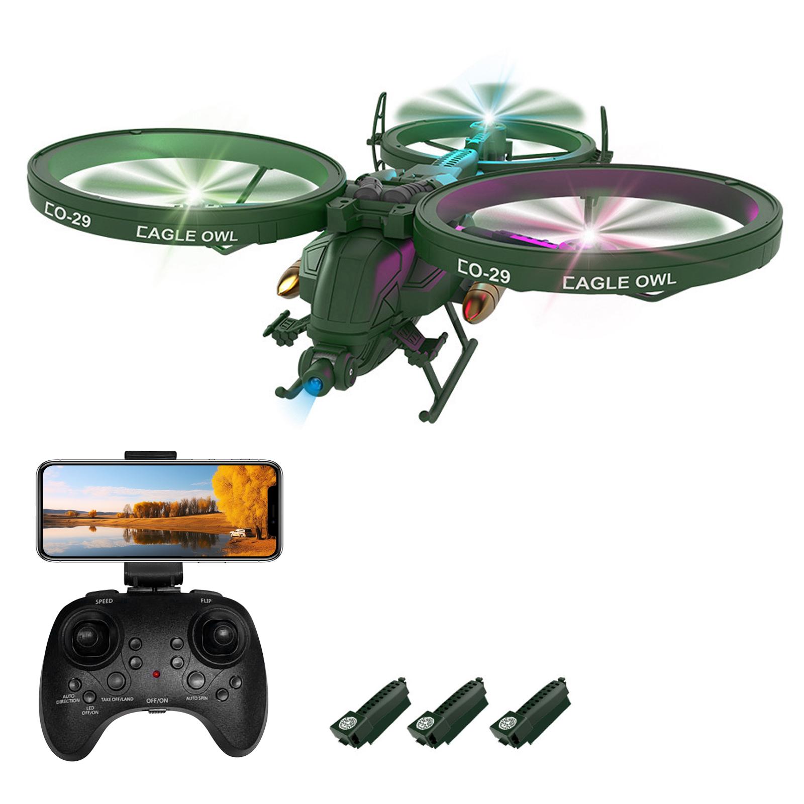 Afstandsbediening drone met camera 2.4GHz Afstandsbediening drone Eén klik opstijgen Landing/Gyroscoopstabilisatie/Automatische oriëntatie/Flipping 480P camera - 3 battery zwart