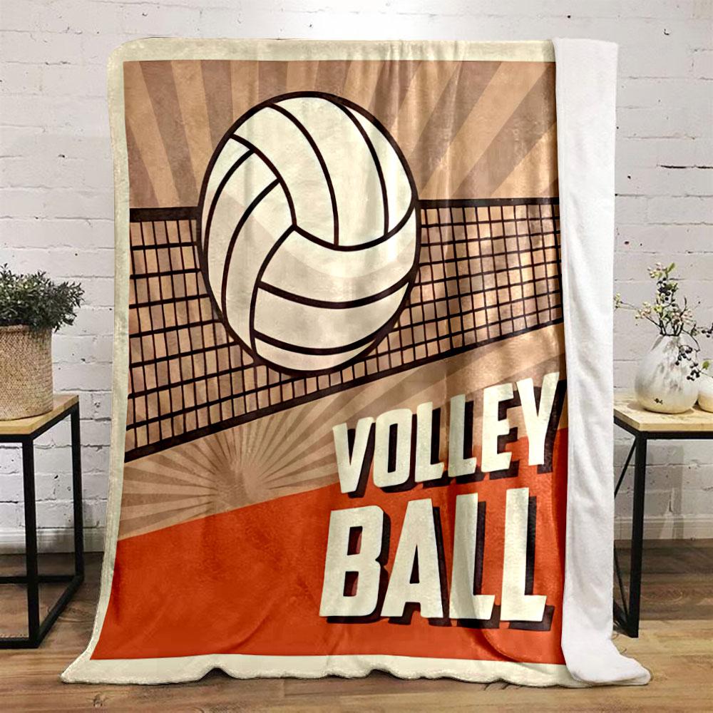 A Volleyball with a Net, Sunburst Pattern, and Bold "VOLLEY BALL" Text. for All Seasons Blanket Lunch Break Throw Gift