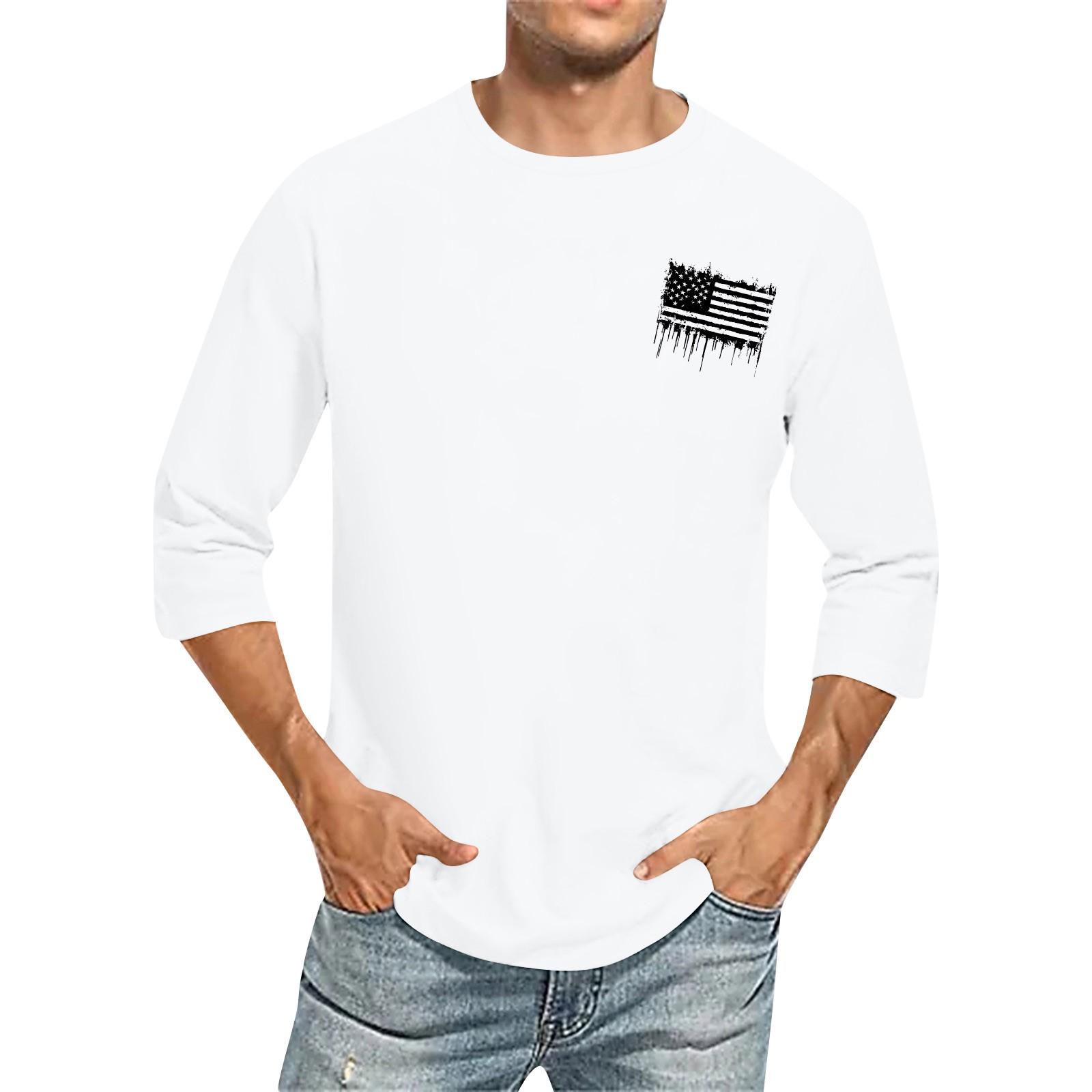 Men s casual and fashionable printed collar three-quarter sleeve top T-shirt M