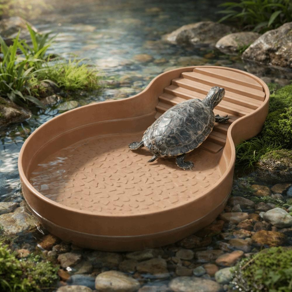 Non-Slip Reptile Bathing Pool With Ramp Turtle Pond Landscaping Amphibians Water Bowl  Pet Habitat